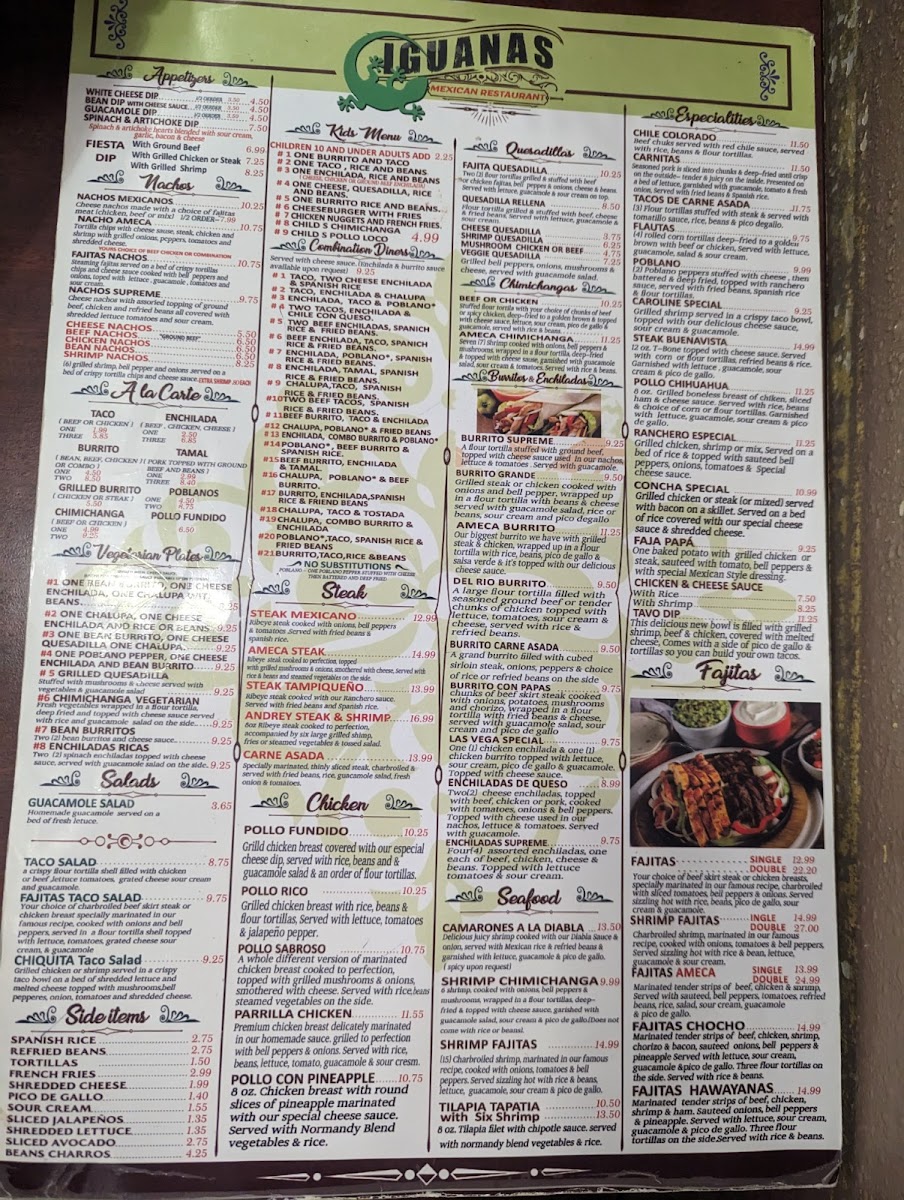 Iguanas Mexican restaurant Menu - Image 1